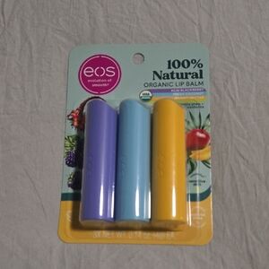 EOS Natural Lip Balm Set in Purple, Blue, and Yellow